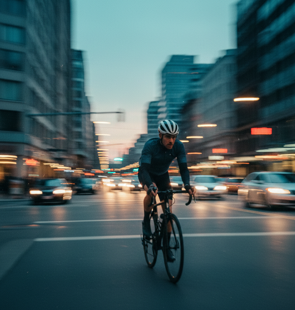 Cyclist training in city heat